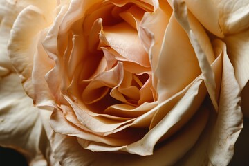 Delicate beige rose, macro of blooming flower.