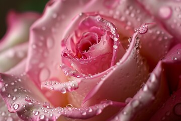 Fresh pink rose with dew drops, close-up.
