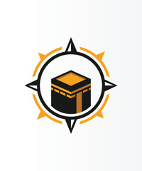 Qibla compass logo. Muslim prayer direction. Kaaba direction. Mecca. 