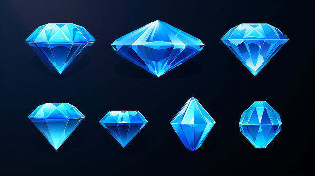 Set of blue diamond icon