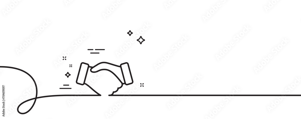 Poster handshake line icon. continuous one line with curl. hand gesture sign. business deal palm symbol. ha