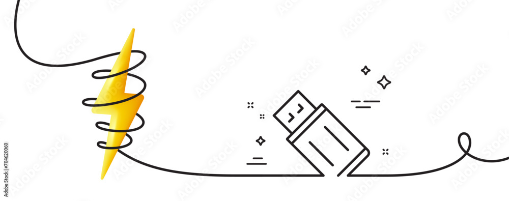 Poster usb flash drive line icon. continuous one line with curl. memory stick sign. portable data storage s