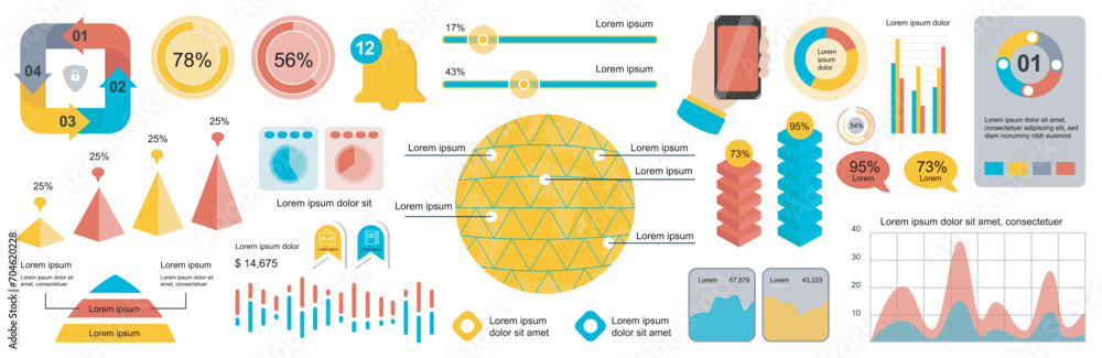 Poster mega set of infographic elements data visualization vector design template. can be used for steps, o