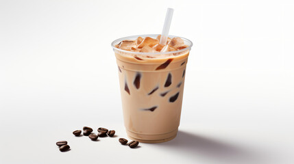 Takeaway cup with iced coffee or caffe latte