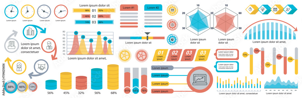 Poster mega set of infographic elements data visualization vector design template. can be used for steps, o