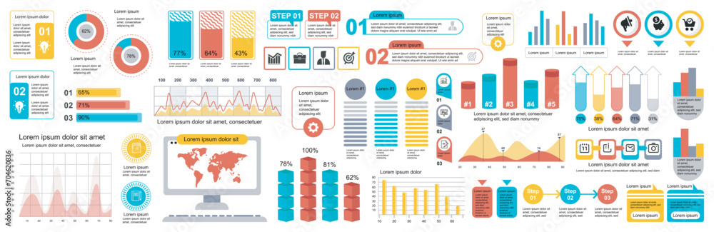 Poster mega set of infographic elements data visualization vector design template. can be used for steps, o