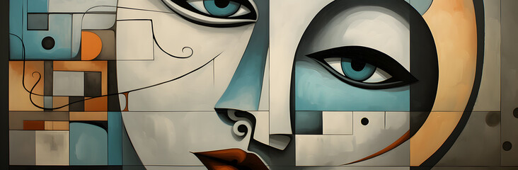 Abstract human face painting, digital artwork in Picasso  style - obrazy, fototapety, plakaty