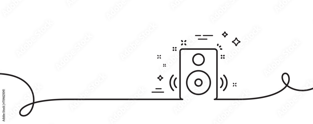 Poster speakers line icon. continuous one line with curl. music sound sign. musical device symbol. speakers