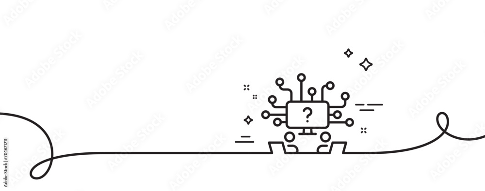Poster teamwork question line icon. continuous one line with curl. ask help sign. outsource support symbol.