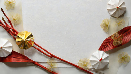 お正月のイメージ背景　新春　紅梅　和風背景　New Year's image background. New Year. Red plum. Japanese style background.