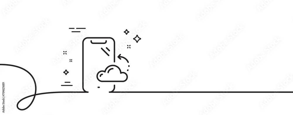 Poster smartphone cloud line icon. continuous one line with curl. phone backup sign. mobile device symbol. 