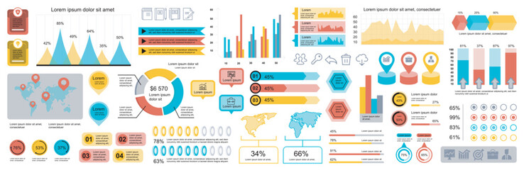 Mega set of infographic elements data visualization vector design template. Can be used for steps, options, business process, workflow, diagram, flowchart, timeline, marketing. Bundle info graphics.
