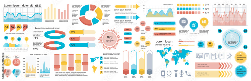 Poster mega set of infographic elements data visualization vector design template. can be used for steps, o