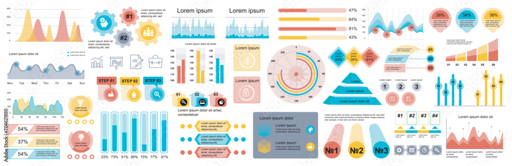 Poster mega set of infographic elements data visualization vector design template. can be used for steps, o