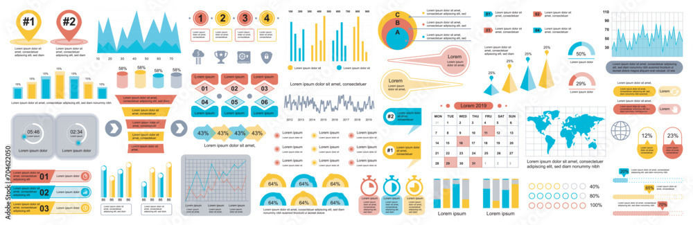 Poster mega set of infographic elements data visualization vector design template. can be used for steps, o