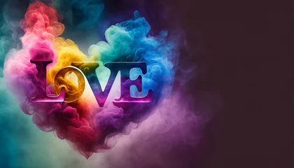 Fotobehang Gradient colorful colored smoke abstract background in the shape of the text LOVE © Giuseppe Cammino