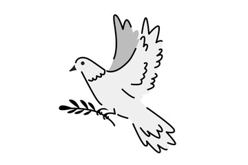 Dove of peace with olive brunch. Pigeon isolated on white. Bird cartoon flat illustration.	
