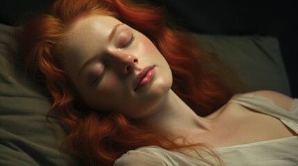 A happy woman lies in bed with her eyes closed and smiles peacefully. Dreams and plans, stress-free, happiness and mental health.