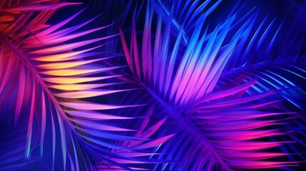 A close up of a palm leaf with bright colors