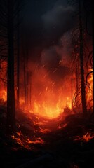 A fire blazing through a forest filled with trees
