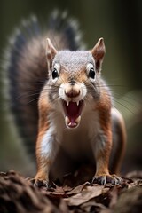 Naklejka na ściany i meble Close-up of an angry squirrel baring its teeth