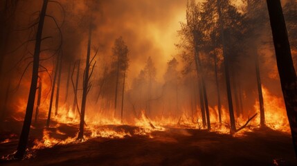 A forest filled with lots of fire and lots of trees