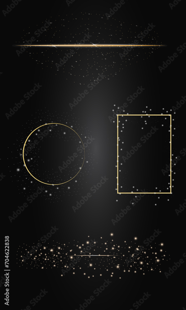 Leinwandbilder A set of frames with golden sparkles of different shapes. Frames with a glow effect. Frames for text set. Design elements.