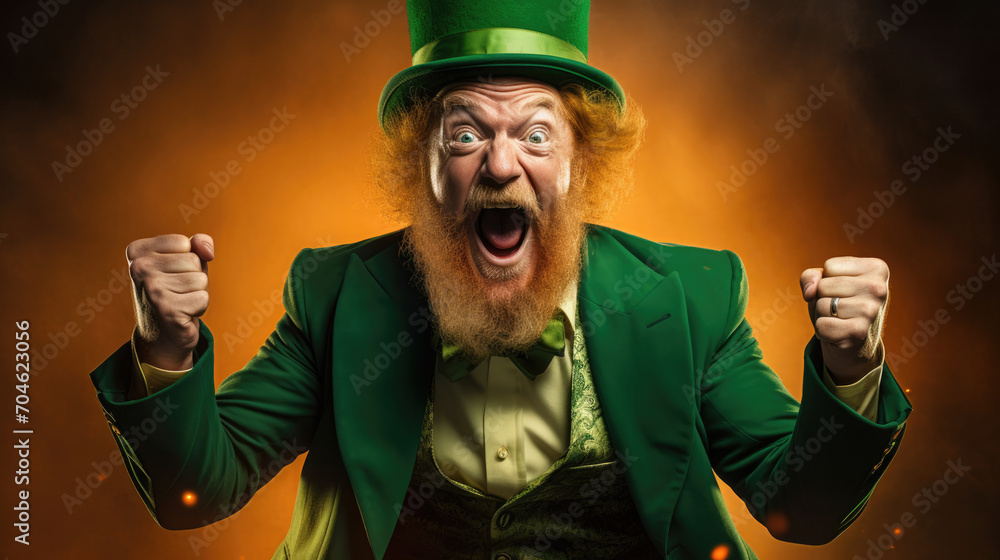 Canvas Prints st patrick's day man traditional green patrick costume shouts for joy he has good luck today