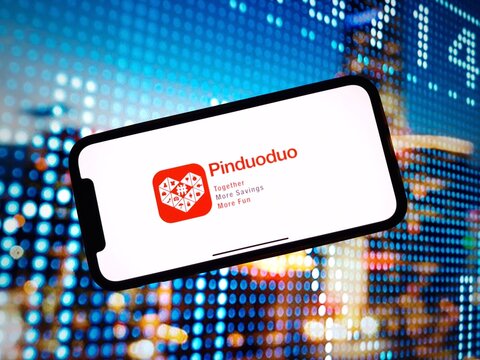 Konskie, Poland - January 07, 2024: Pinduoduo company logo displayed on mobile phone