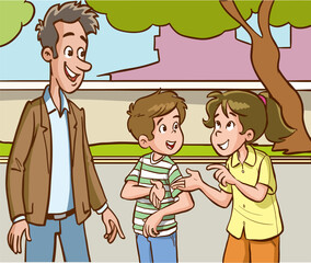vector illustration of parents and children talking