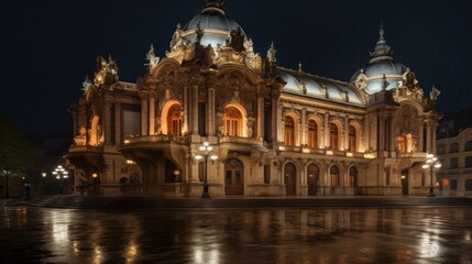 Fototapeta na wymiar Night view of the Opera and Ballet Theatre in Paris, France