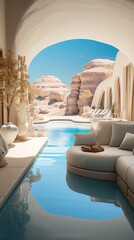 Obraz na płótnie Canvas Modern luxury villa with pool and desert mountain views
