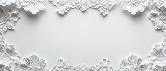 Elegant and intricate lace patterns forming a decorative frame on a white background, suitable for a refined banner design. [Lace elegance]
