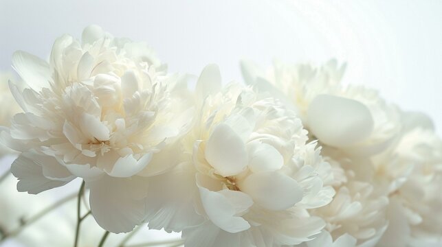 High-key photograph of white peonies in full bloom, capturing the natural beauty of these delicate flowers for the banner. [Peony perfection]