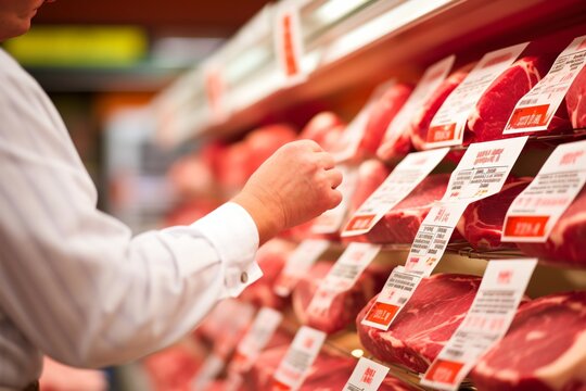 Supermarket Employee Checking Fresh Meat