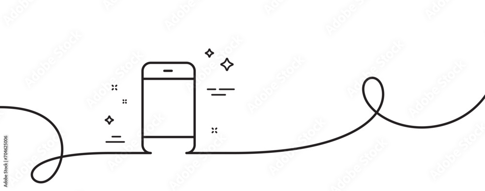 Poster smartphone icon. continuous one line with curl. cellphone or phone sign. communication mobile device