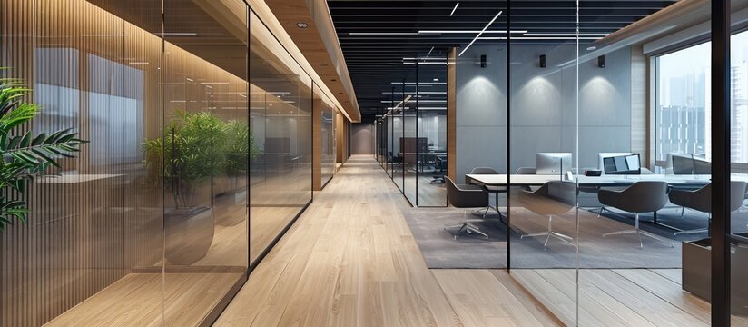 Glass partition in office interior