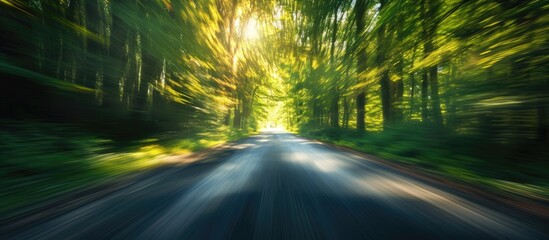 Blurred nature scenery along the road.