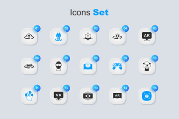 Set Augmented reality AR, Virtual glasses, 3d modeling, 360 degree view and icon. Vector