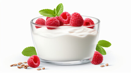 yogurt with raspberry on transparent background