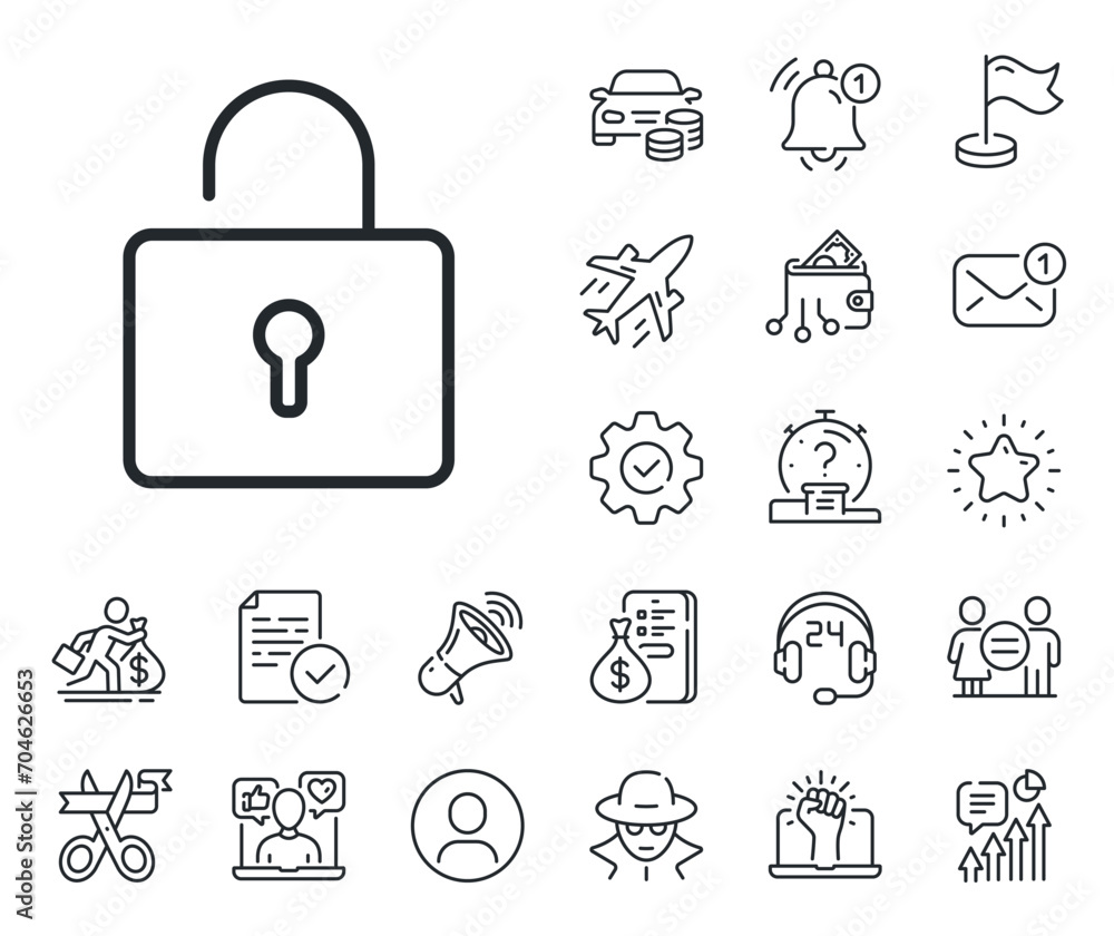 Poster private locker sign. salaryman, gender equality and alert bell outline icons. lock line icon. passwo