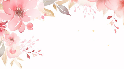 Fototapeta premium Floral frame with watercolor flowers, decorative flower background pattern, watercolor floral border background