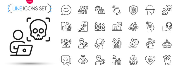 Pack of Face scanning, Medical mask and Cursor line icons. Include Voicemail, Work home, Thoughts pictogram icons. Brand, Search people, Online tax signs. Teamwork chart, Consult. Vector