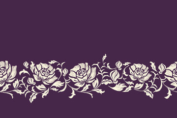 Rose Floral pattern seamless paisley embroidery on dark background.  Silhouette flower motif background border ethnic Baroque style abstract vector illustration vintage design for print template. © Wita Pixs