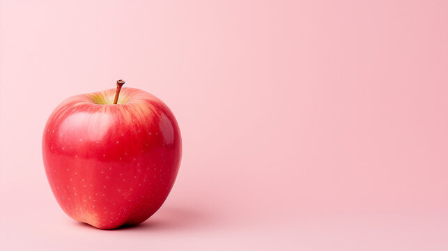 Red apple on plain background with copy space. Minimal style
