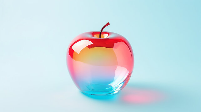 Glass apple on plain background with copy space. Minimal style