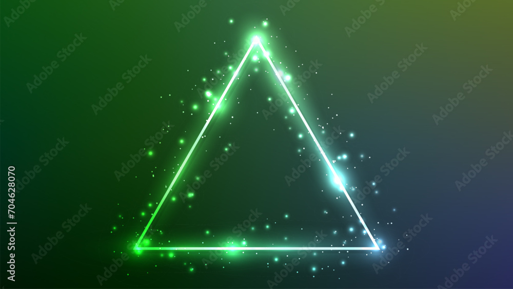 Poster neon triangle frame with shining effects and sparkles