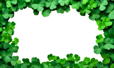 Fresh green clover leaveson isolted on a transparent background, Patrick's Day concept, Holiday symbol, vector decorative elements template, frame, Spring concept, Earth day.