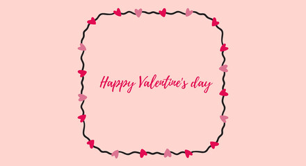 Square frame with hearts with the inscription - Happy Valentine's Day on a pink background
