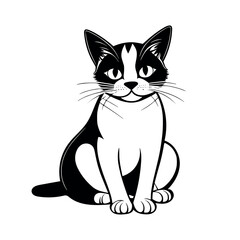 Cute cat vector black and white cartoon character design collection. White background. Pets, Animals.